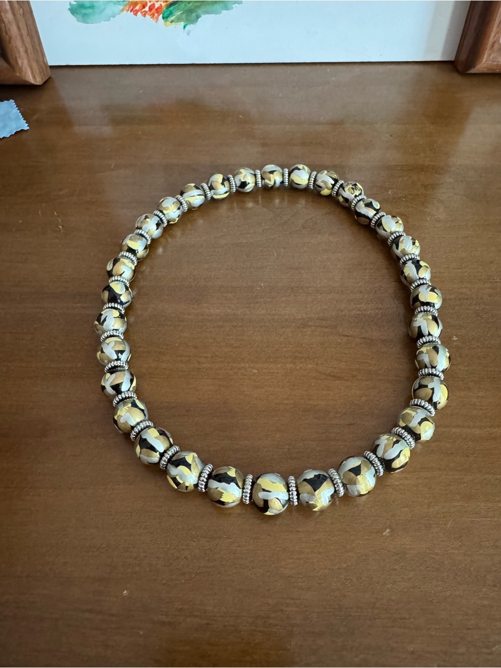 Angela Moore Yellow and Black Beaded Stretch Necklace